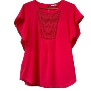 Anthropologie Meadow Rue Anele
Crochet Flutter Dolman Sleeve
Blouse Coral sz S